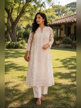 White Lace Embroidered Tunic Dress | Small